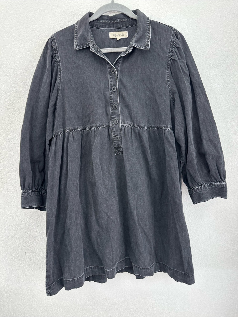Madewell XL Black Dress Softfade Cotton Denim Babydoll Long Sleeve MB229 SP21